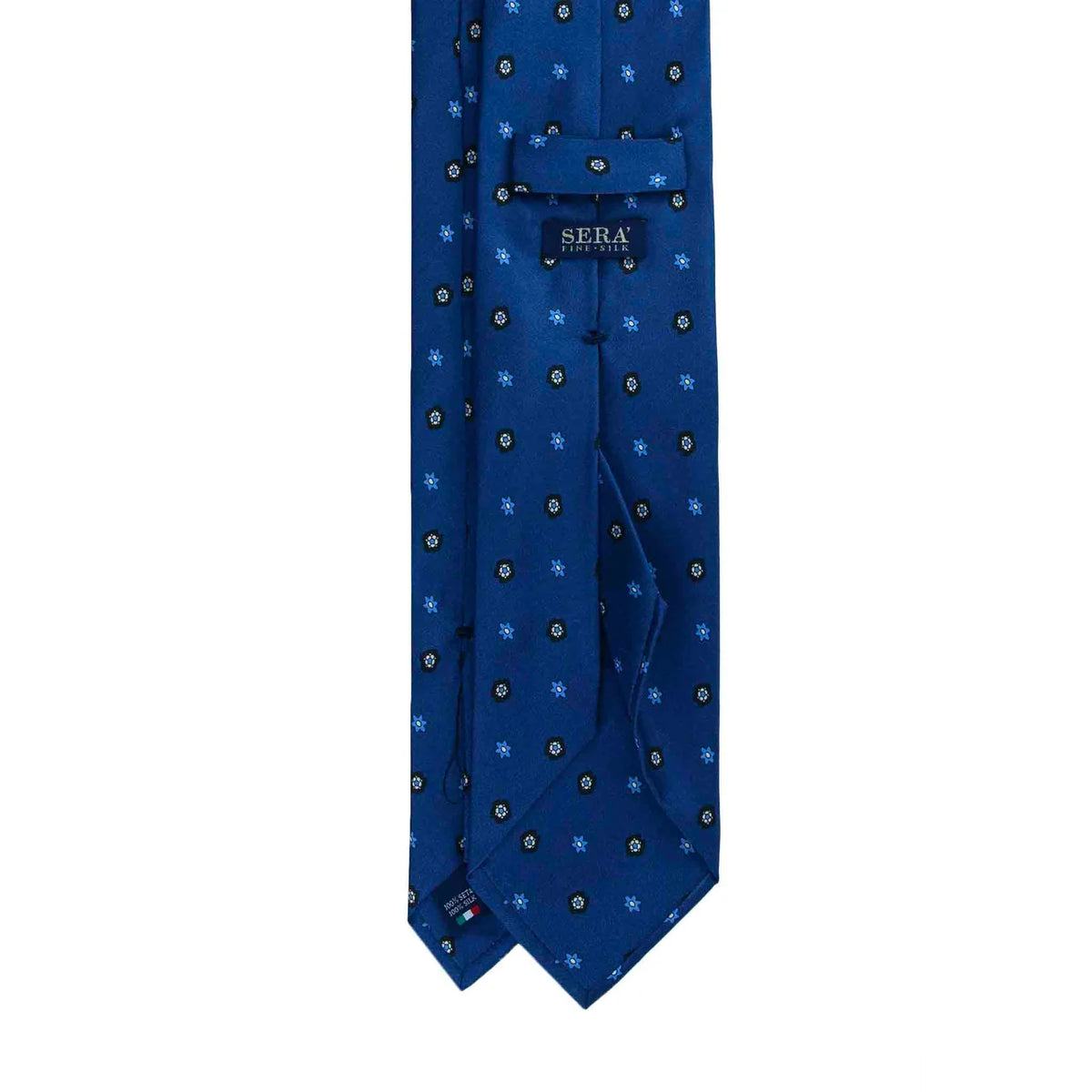 Serà Fine Silk Silk Tie with Small Flowers Pattern / Blue