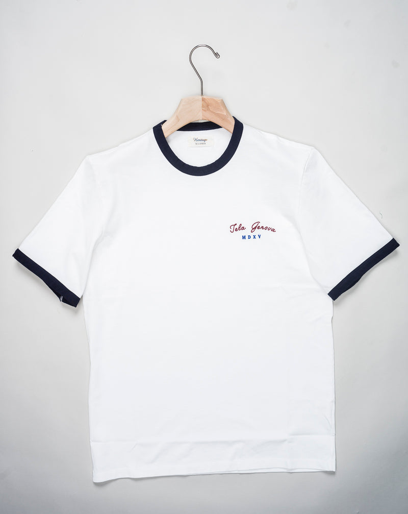 Tela Genova Logo T-Shirt / White & Navy