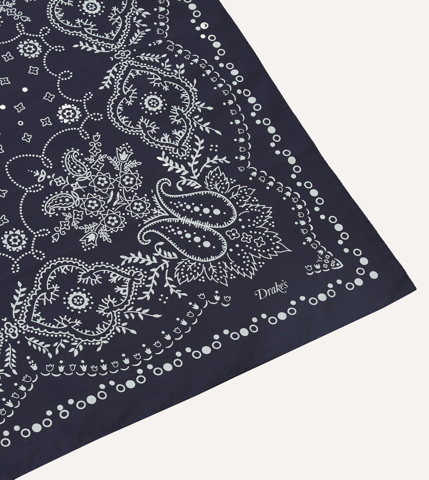 Drake's Paisley Print Cotton Bandana / Navy