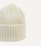 Drake's Lambswool Ribbed Knit Beanie / Ecru