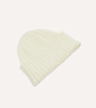Drake's Lambswool Ribbed Knit Beanie / Ecru