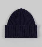 Drake's Lambswool Ribbed Knit Beanie / Navy