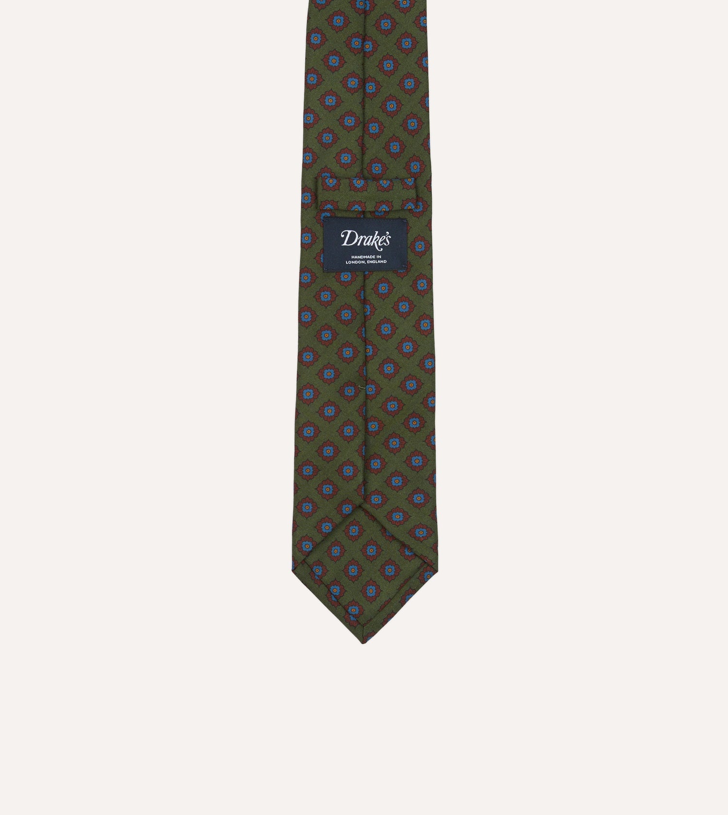 Drake's Square Flower Medallion Silk Tie / Green