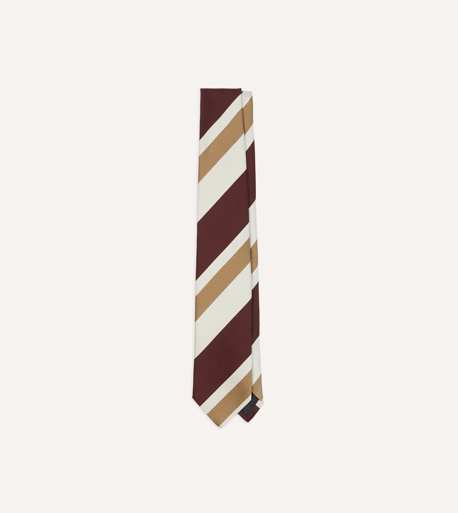 Drake's Thick Stripe Repp Silk Tie / Burgundy & Cream