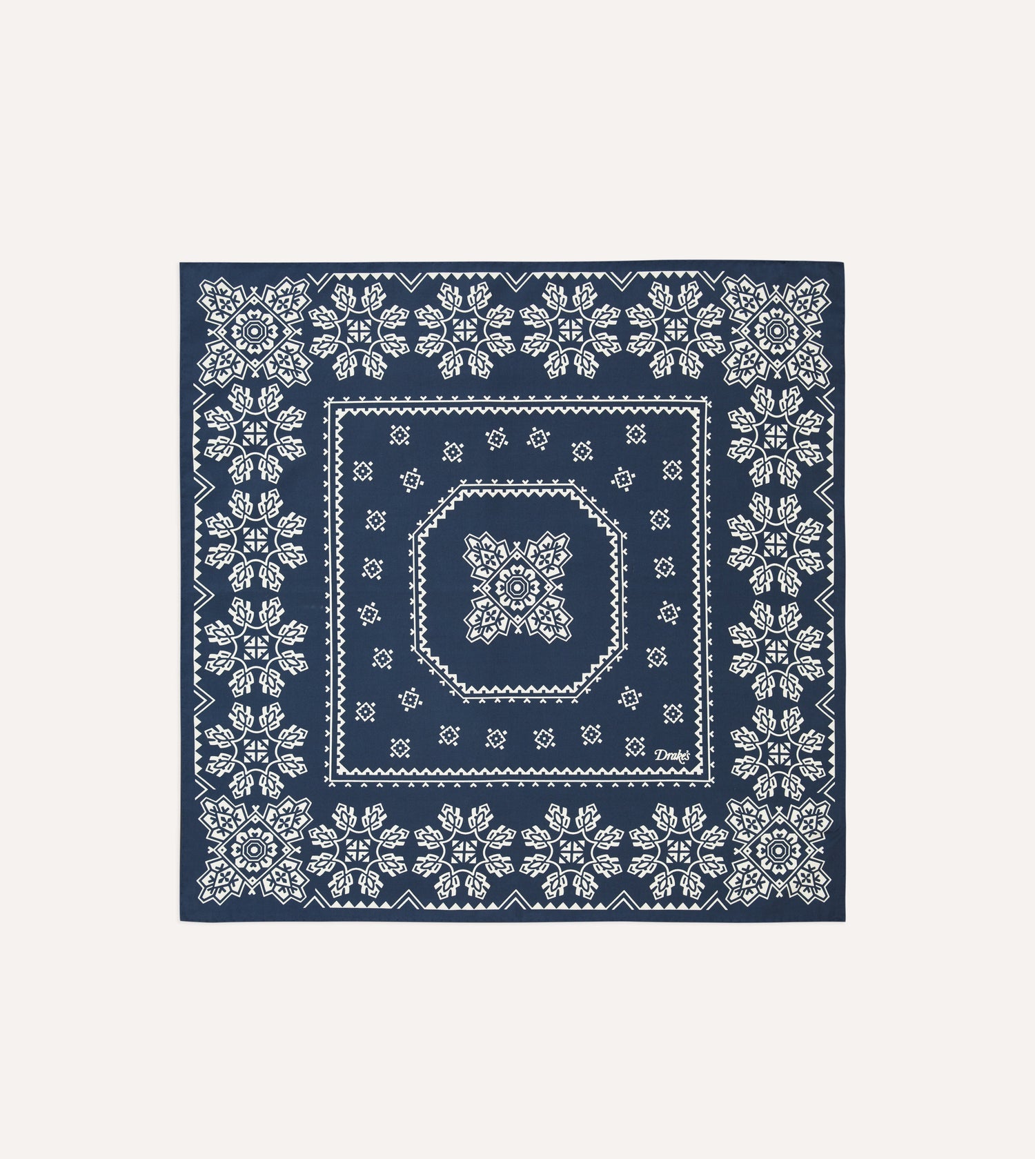 Drake's Trad Silk Bandana / Navy & Ecru
