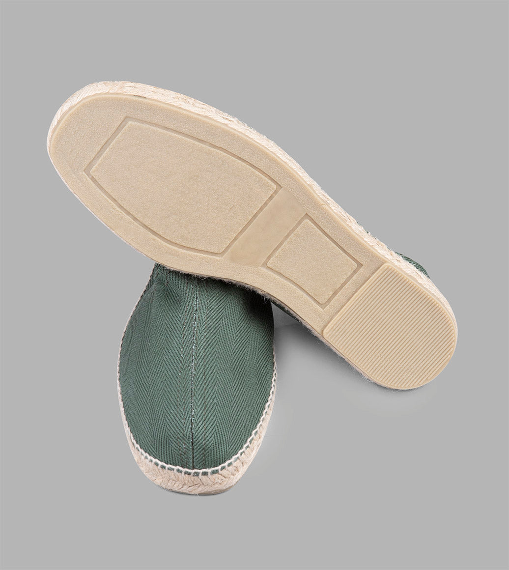 Drake's Cotton Herringbone Espadrilles / Green