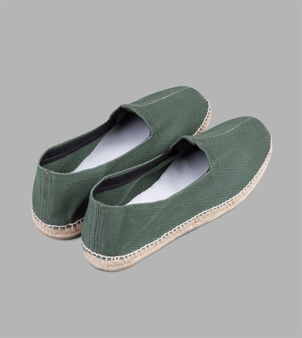 Drake's Cotton Herringbone Espadrilles / Green