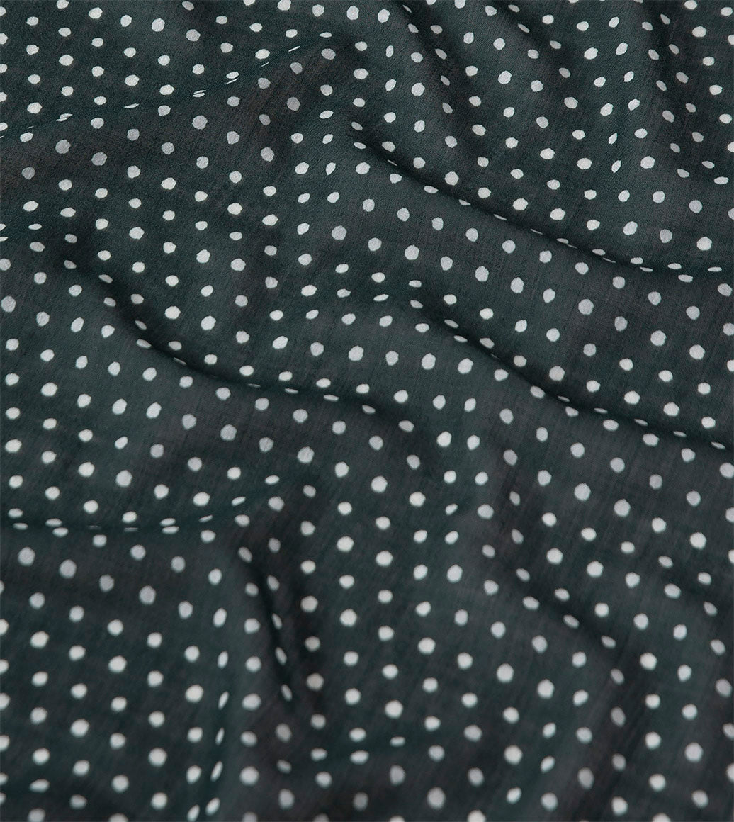 Drake's Polka Dot Wool Scarf / Green