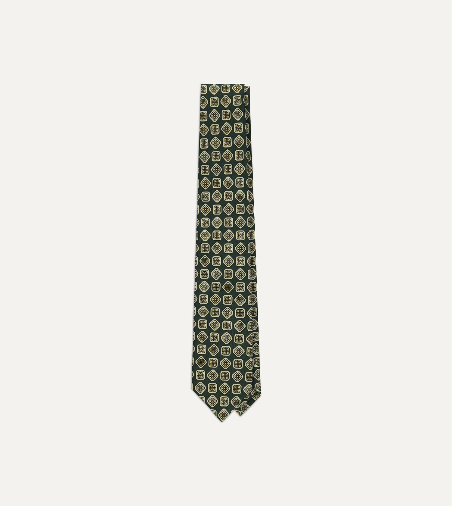 Drake's Square Motif Silk Tie / Emerald Green