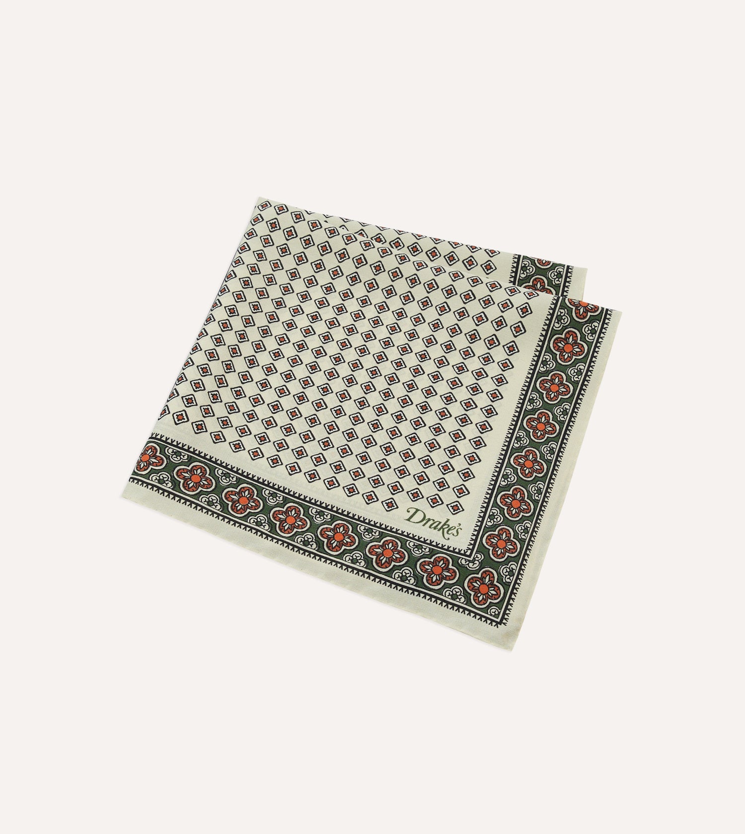 Drake's Vintage Pocket Square Silk / Ecru