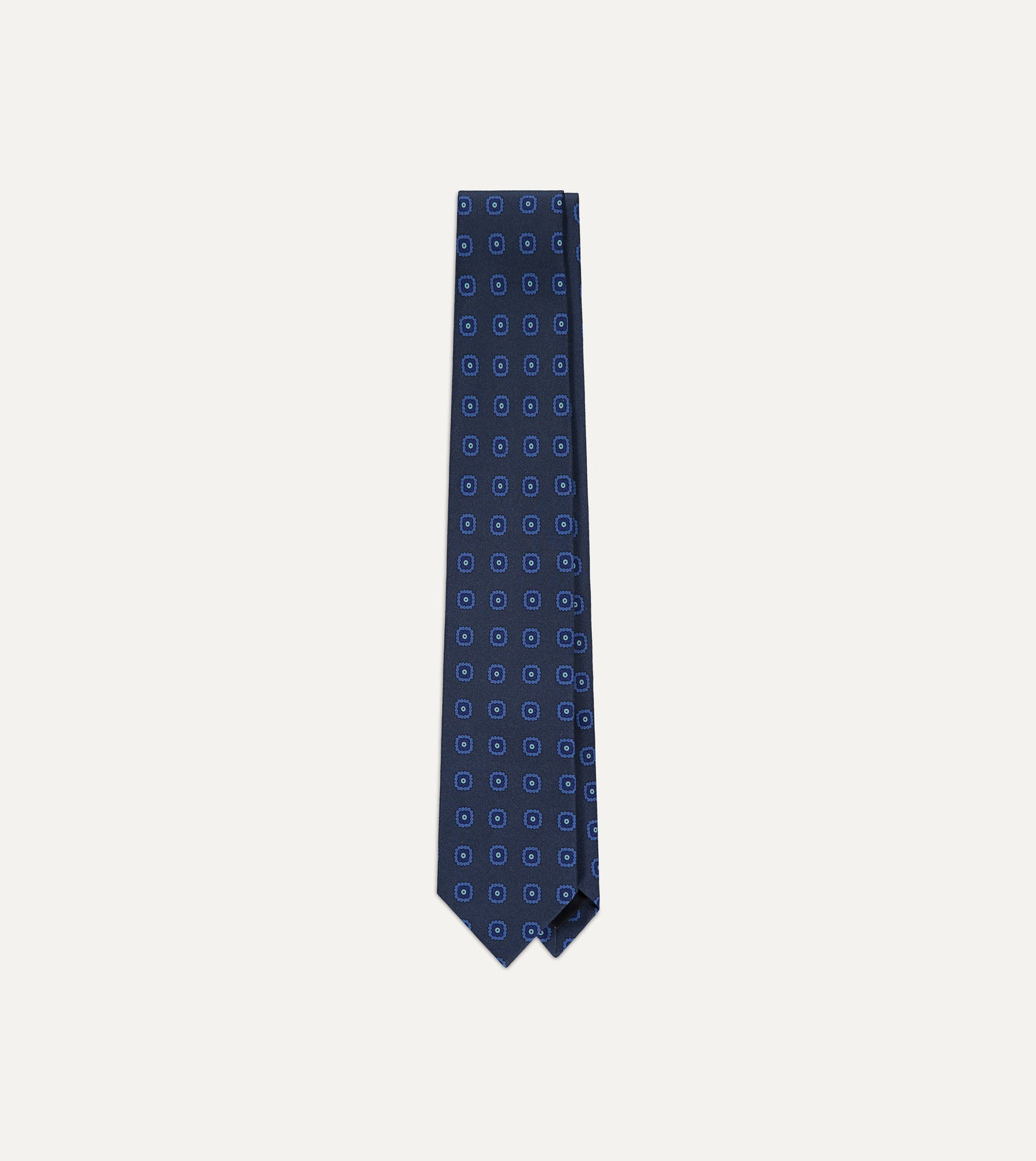 Drake's Medallion Silk Twill Madder Tie / Navy & Blue