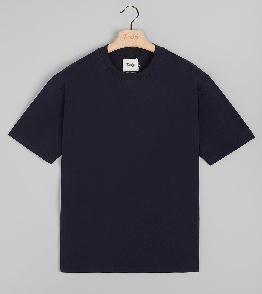Drake's Cotton Crew Neck Hiking T-Shirt / Navy