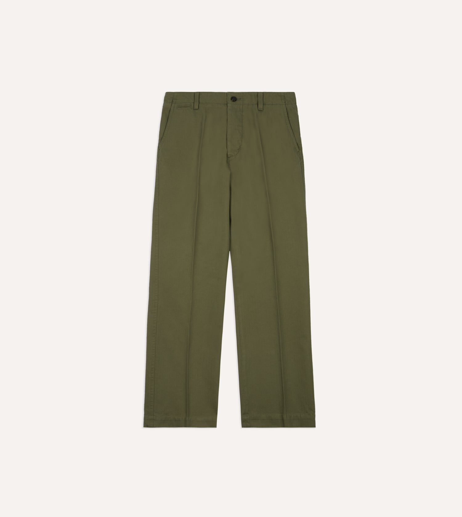 Drake's Herringbone Cotton Wide Leg Chino / Sage
