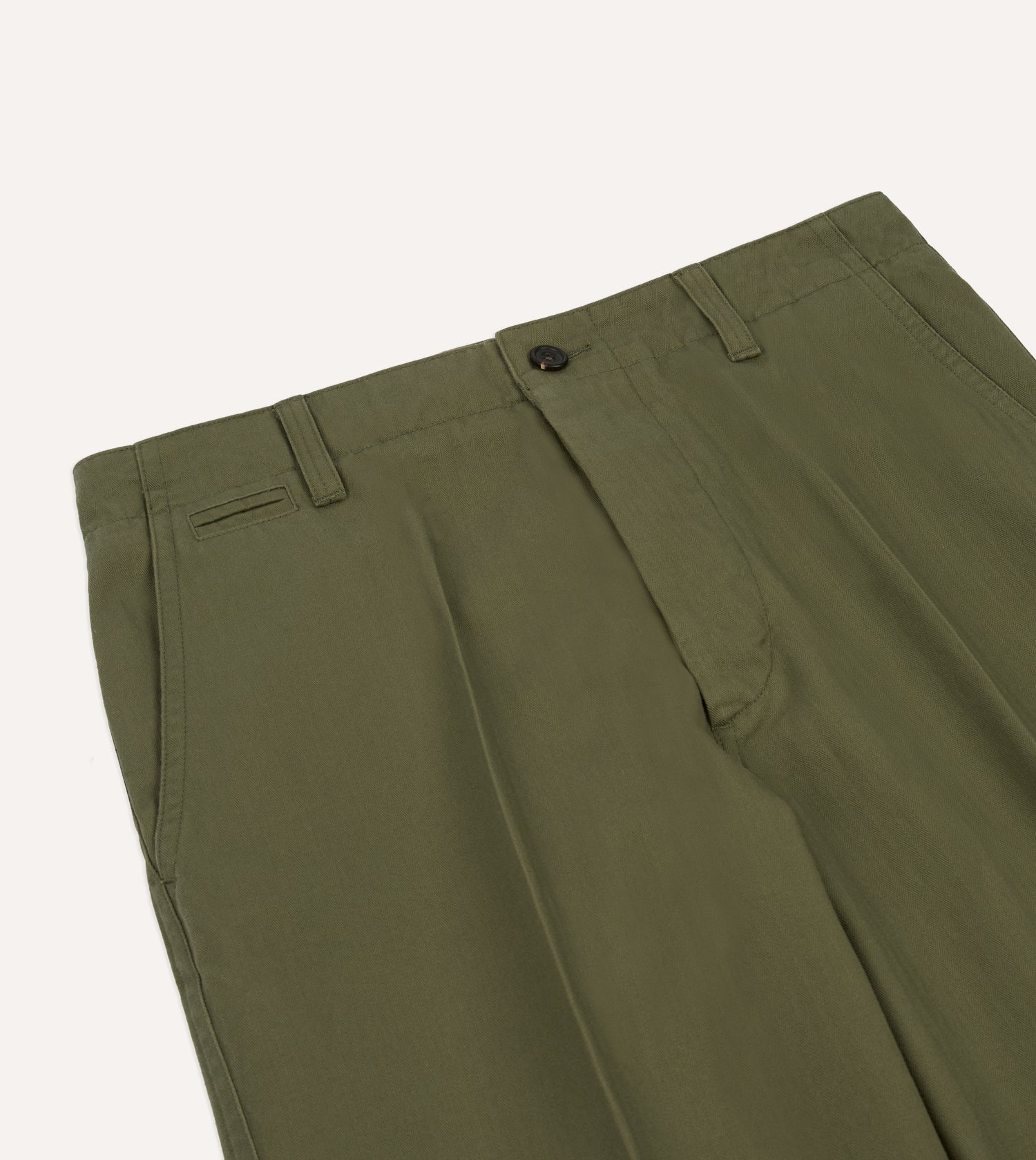 Drake's Herringbone Cotton Wide Leg Chino / Sage