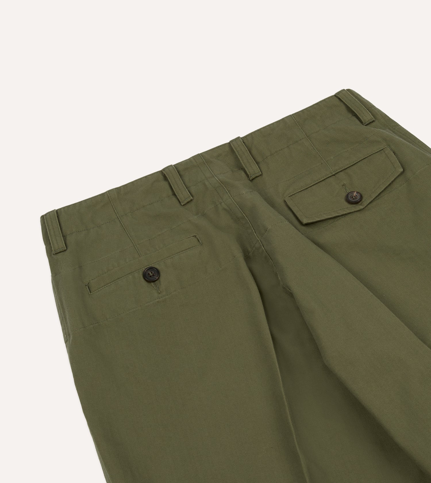 Drake's Herringbone Cotton Wide Leg Chino / Sage