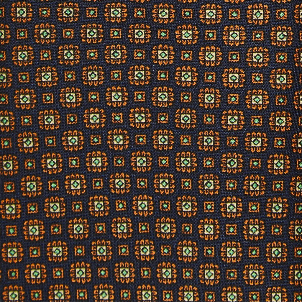 Viola Milano Sicilian Floral Pattern Selftipped Silk Tie / Navy Mix