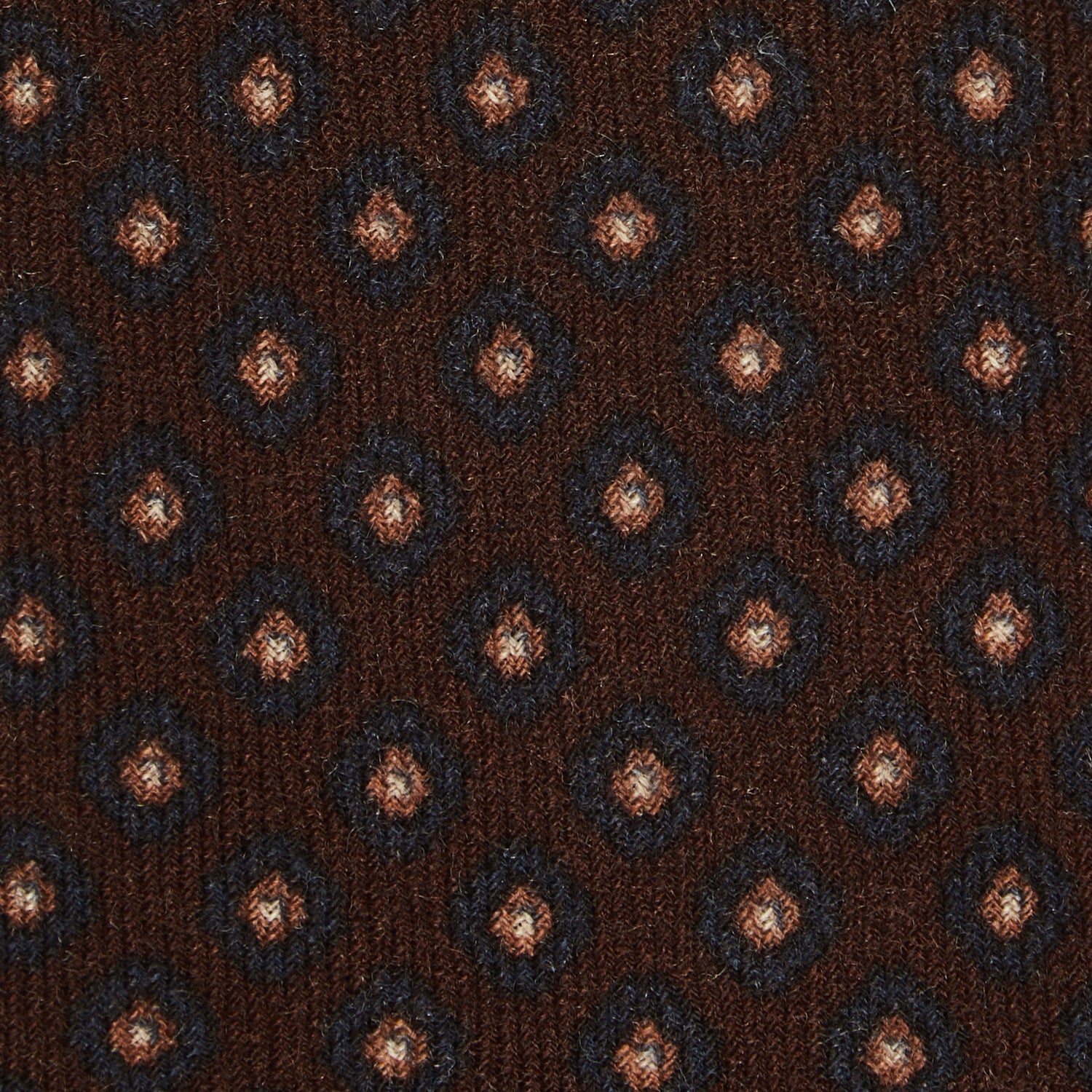 Viola Milano Diamond Floral Printed Italian Wool Tie / Brown