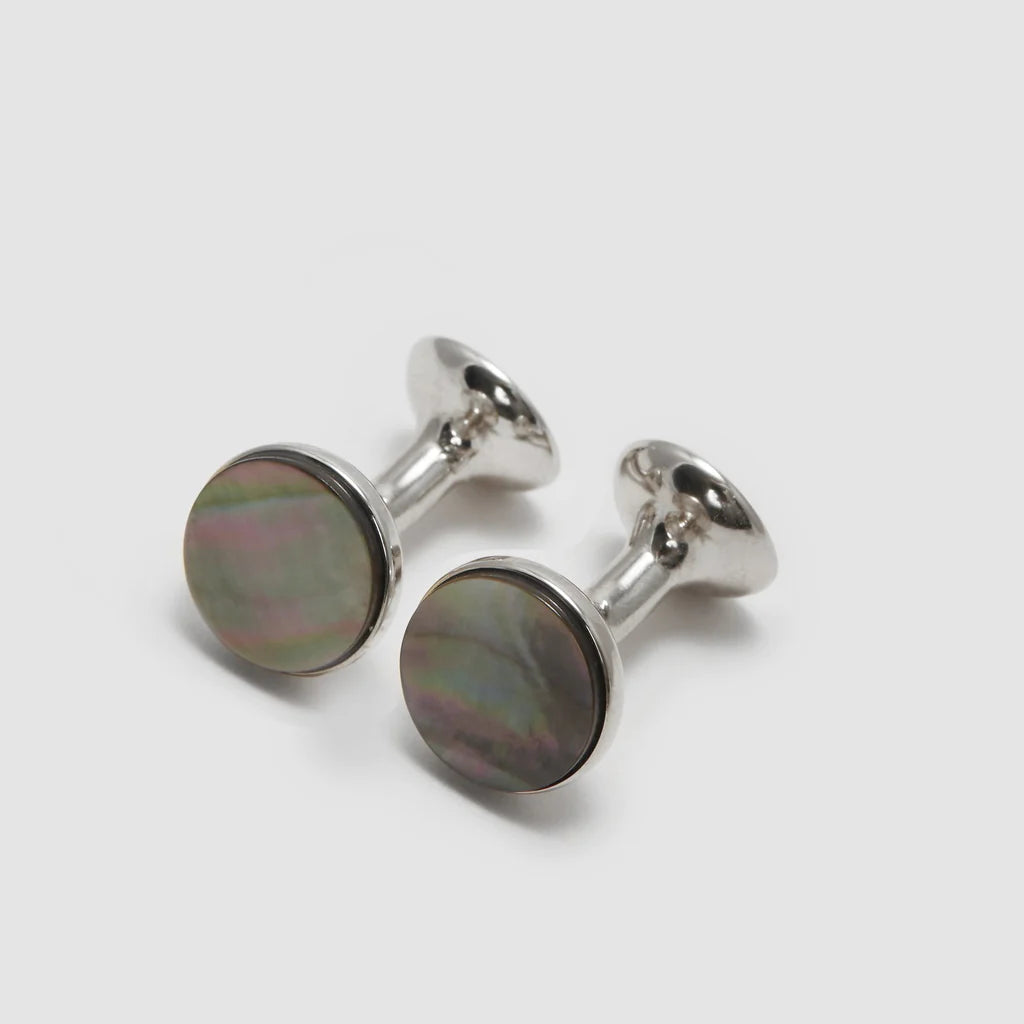 Codis Maya Smokey Mother of Pearl Bow Cufflinks / Rhodium Plating