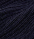 Drake's Cashmere Ribbed Knit Beanie / Navy