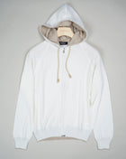 Gran Sasso Hoodie 85% cotton, 15% cashmere. Luxurious hoodie that is guaranteed to make you feel warm and comfortable.  Lounge wear is trending and this is a jewel amongst that segment. Don't miss it.  Art. 57190/23202 Col. 001 / Off white 85% Cotton 15% Cashmere