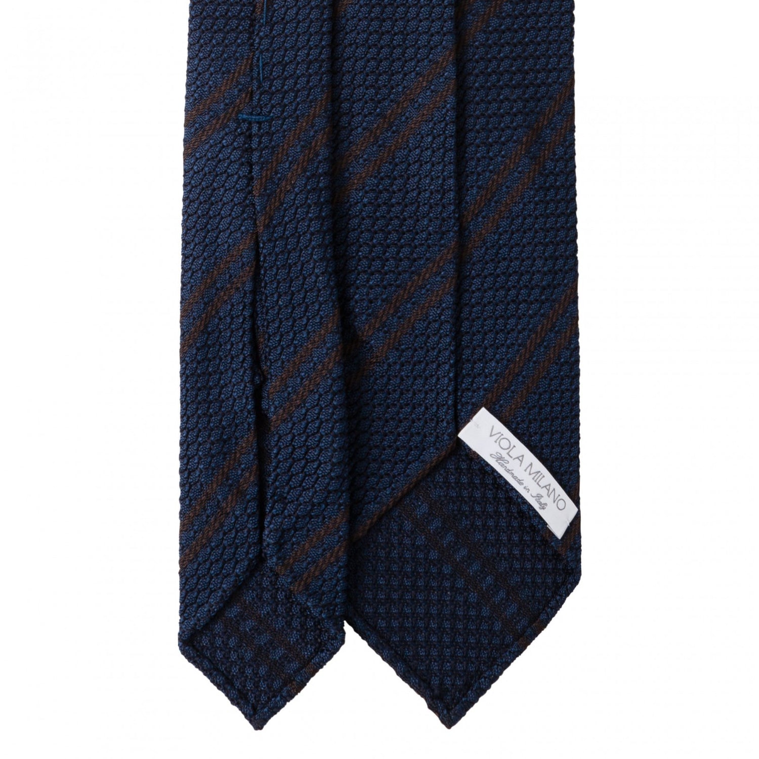 Viola Milano Classic 3-Fold Grenadine Tie / Navy/Brown