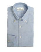 Avino button down shirt with light blue melangé efect. Fabric is a mix of cotton and linen. Tailored fit. This means between slim and classic fit Fits true to the size. If in doubt of your size, please contact us HERE 52% cotton / 48% linen Semi spread collar Single, rounder cuff 110811 F83041/02 Made in Italy