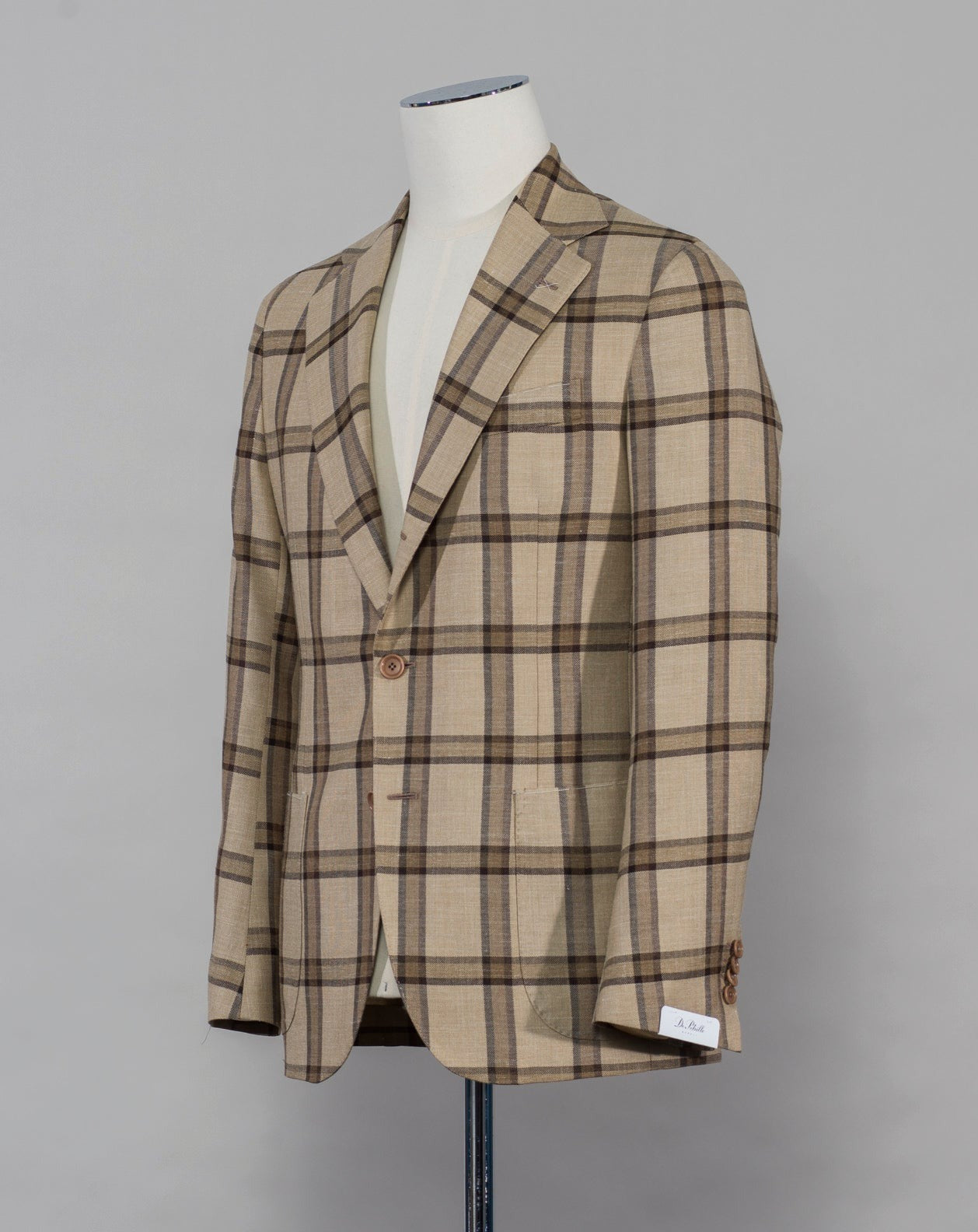 Modello: Posillipo Articolo: TW19102F Colore: 6970 / Beige & Brown Composition: 50% wool, 30% silk & 20% flax Drop 7 Made in Naples, Italy De Petrillo Check Jacket / Brown & Beige Checks