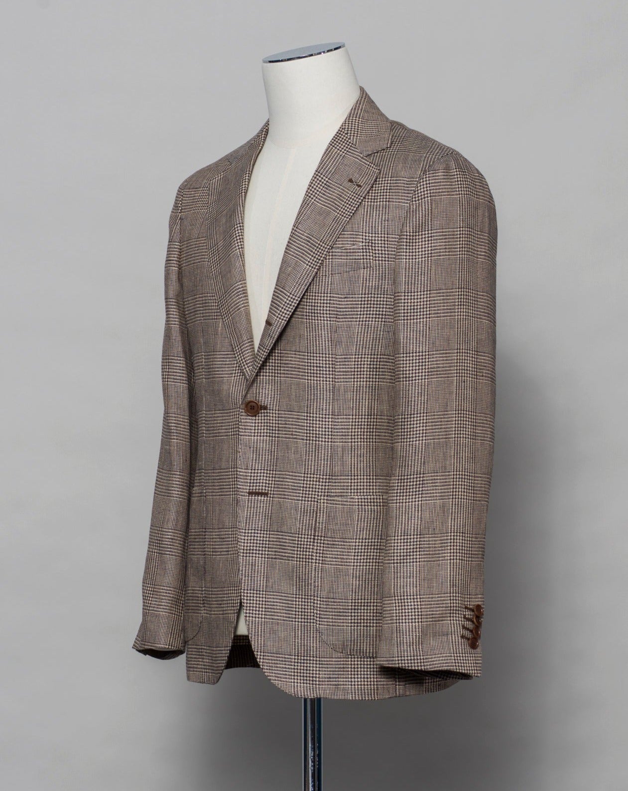 Composition: 100% Linen Color: 8160 / Brown Article: TS23083 Model: GJ02 Drop 7 Gaiola Napoli Linen Glencheck Jacket / Brown