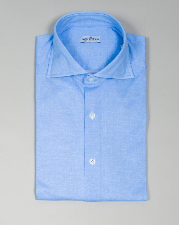 Sonrisa printed stretch jersey shirt. Most comfortable dress shirt you can imagine. 100% Cotton Mod. FJ19 Art. J134 Col. 09 / Light Blue