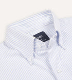 Light Blue Ticking Stripe Oxford shirt with button-down collar. Classic and very versatile shirt for casual dressed up days. You can wear it with a tie but it sure is at it's best without one.  A stable for every mans wardrobe. 
100% Cotton. Handcrafted in Somerset, UK.
Regular Fit
Button-down collar with soft feel
Box pleat
Single round one button cuff
Point pocket
Mother of Pearl buttons
100% cotton
Made in England