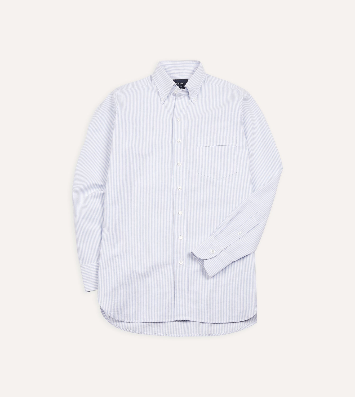 Drake's Oxford Button-Down Ticking Stripe Shirt / Light Blue