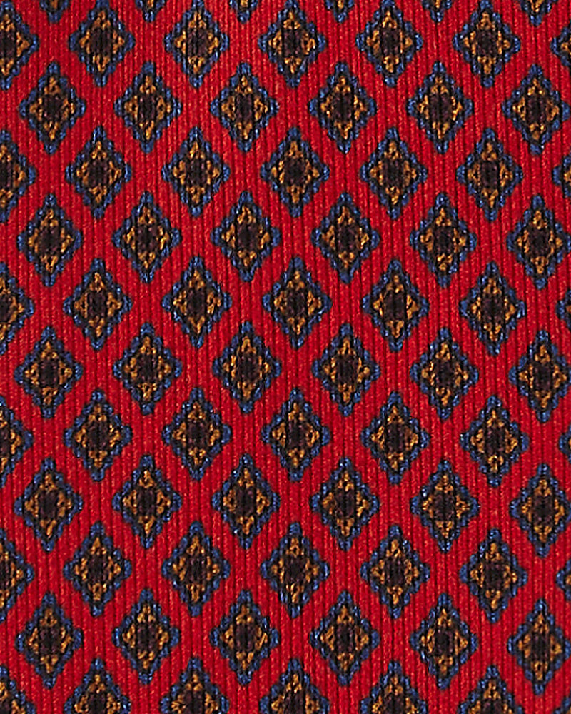 Viola Milano Square Pattern Selftipped Silk Tie / Rosso