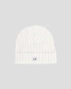 C.P. Company Extra Fine Merino Wool Logo Beanie / Gauze White