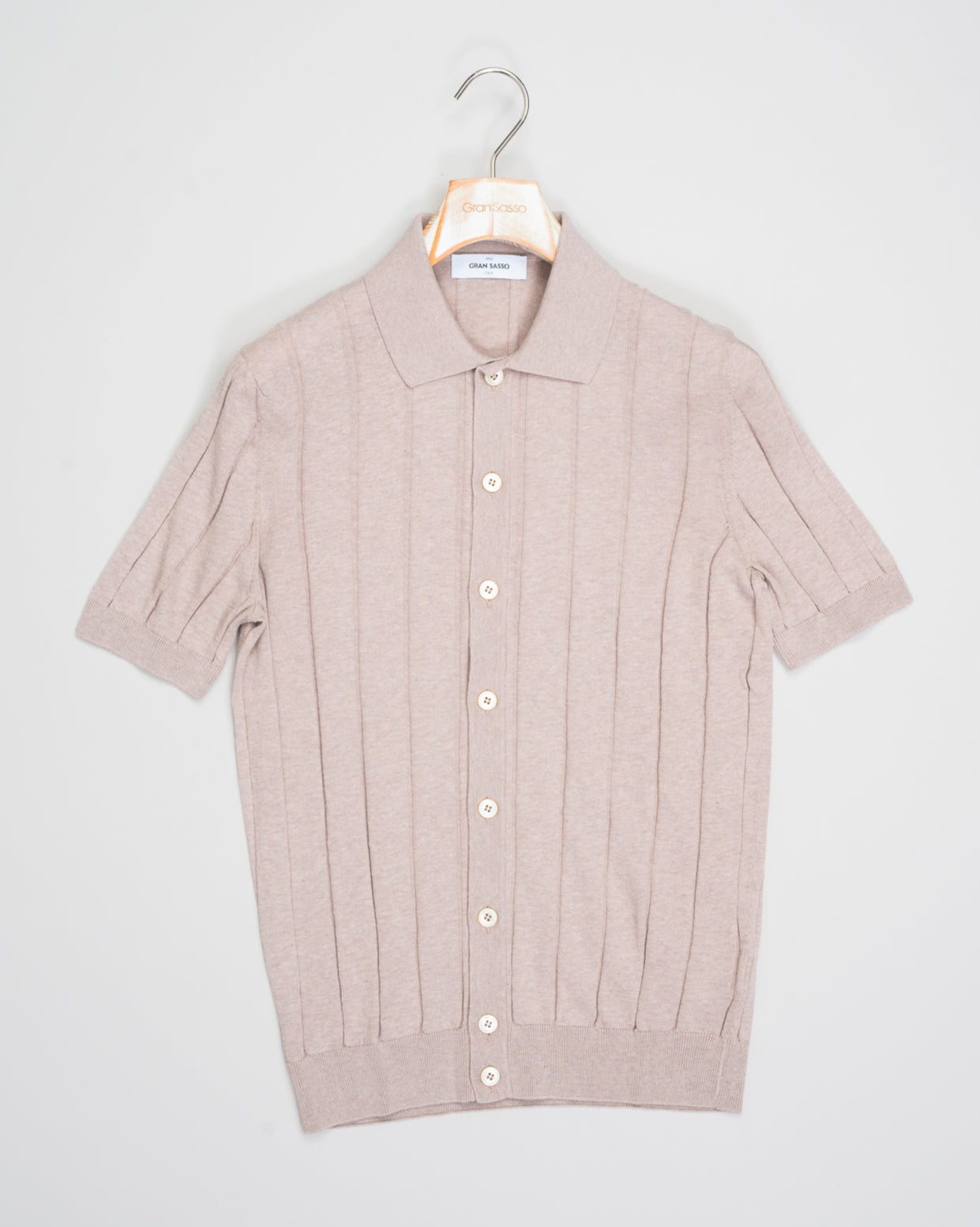 Gran Sasso Ribbed Cotton Knit Shirt / Light Brown
