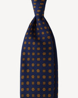 Viola Milano Artisan Floral Selftipped Silk Tie / Navy & Brown