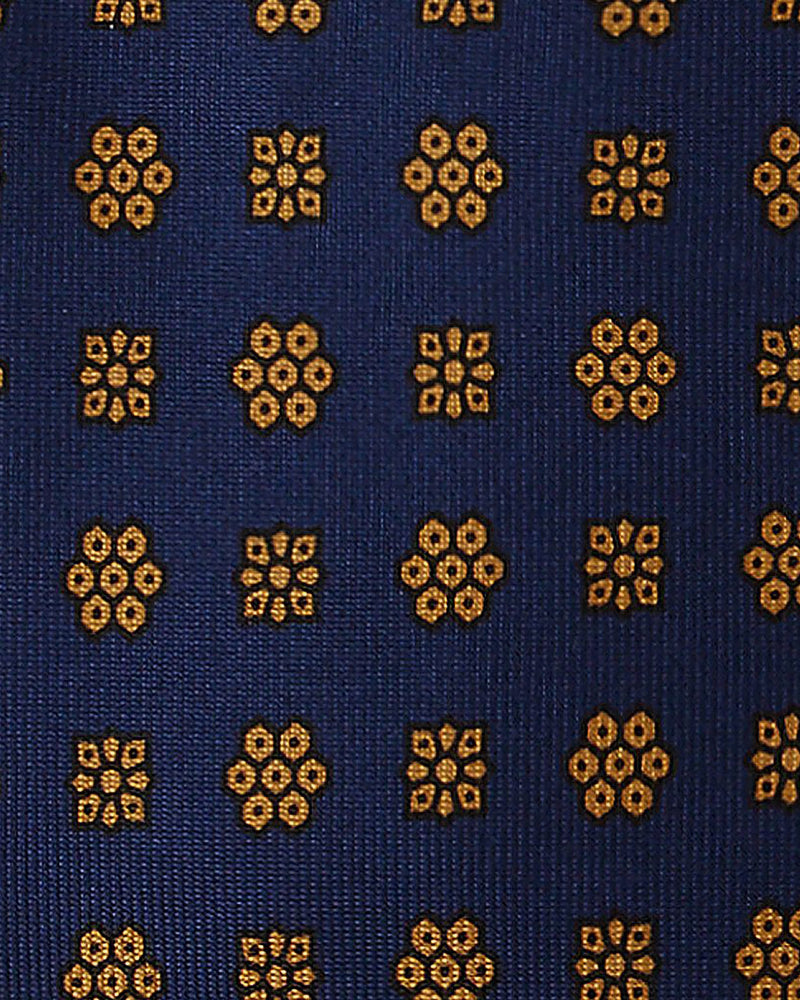 Viola Milano Artisan Floral Selftipped Silk Tie / Navy & Brown