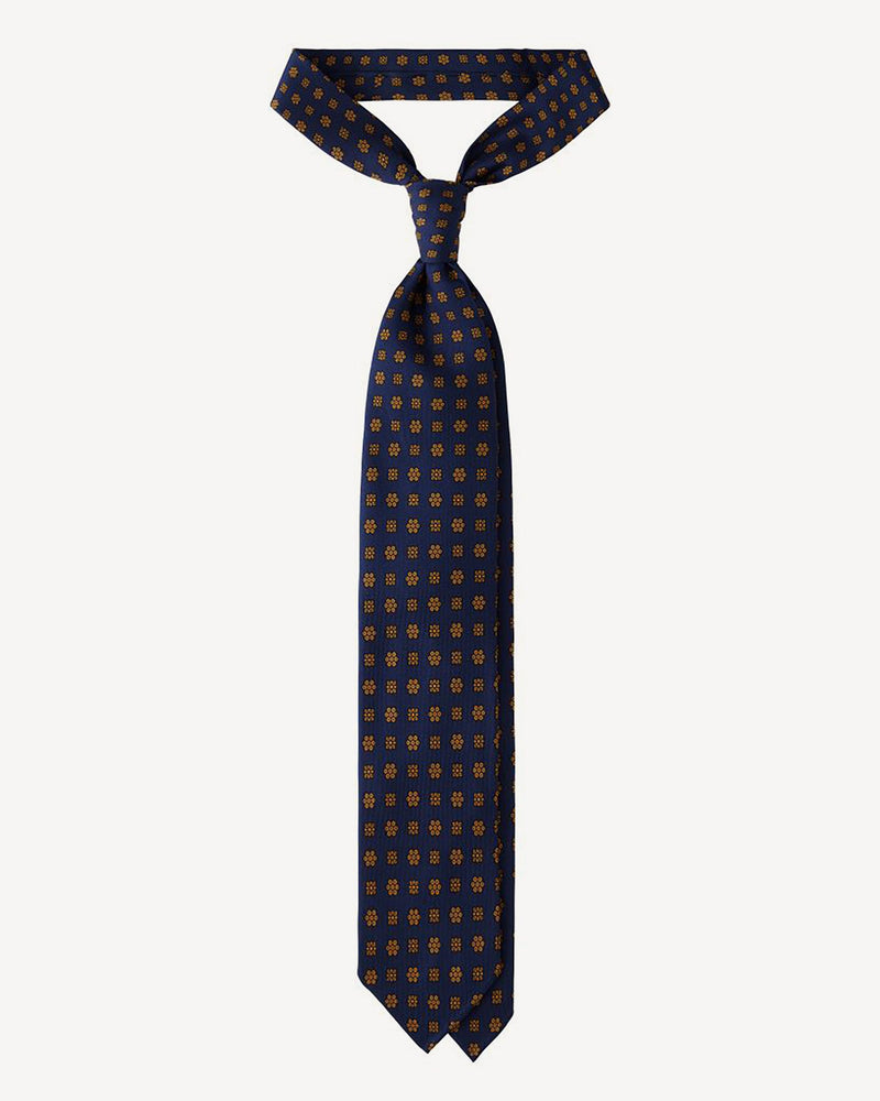 Viola Milano Artisan Floral Selftipped Silk Tie / Navy & Brown
