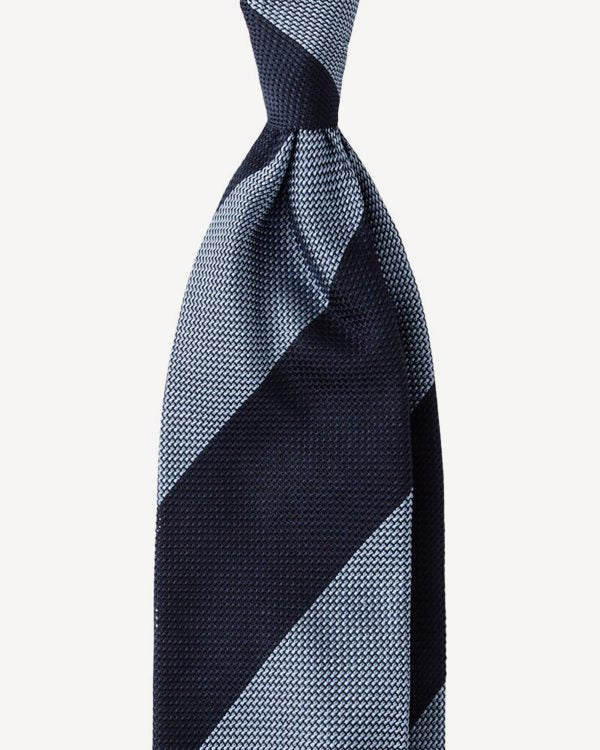 Viola Milano Block Stripe Grenadine Tie / Navy/Sea