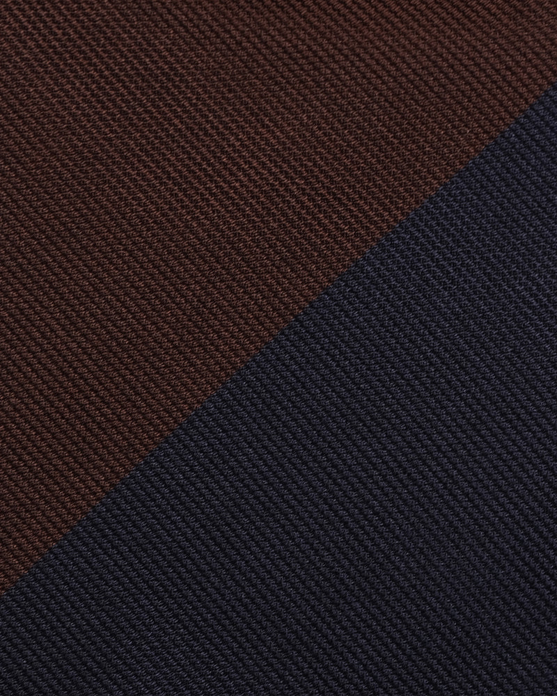 Viola Milano Block Stripe Handrolled Woven Silk Jacquard Tie – Navy/Brown