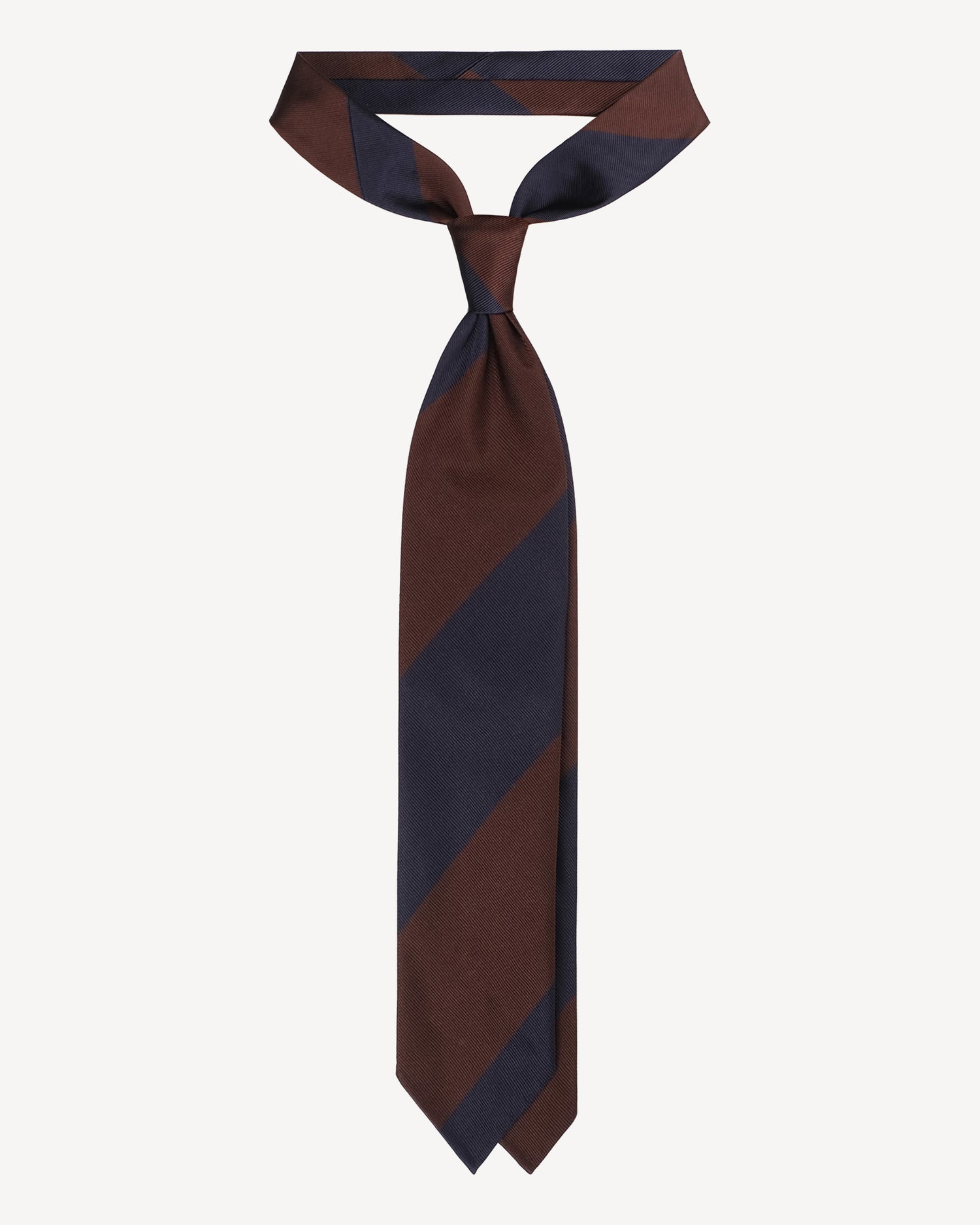 Viola Milano Block Stripe Handrolled Woven Silk Jacquard Tie – Navy/Brown