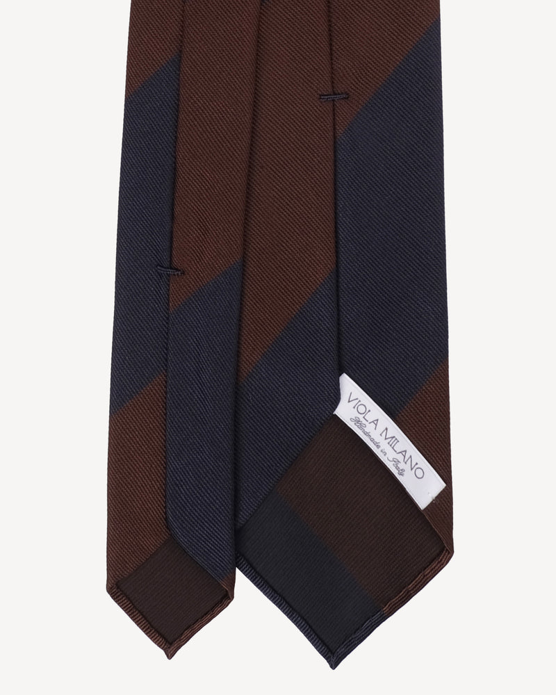 Viola Milano Block Stripe Handrolled Woven Silk Jacquard Tie – Navy/Brown