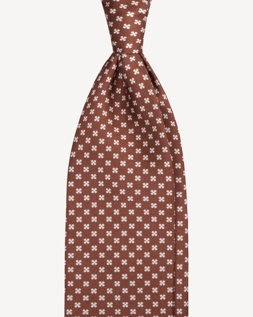 Viola Milano Clover Floral Selftipped Italian Silk Tie / Brown
