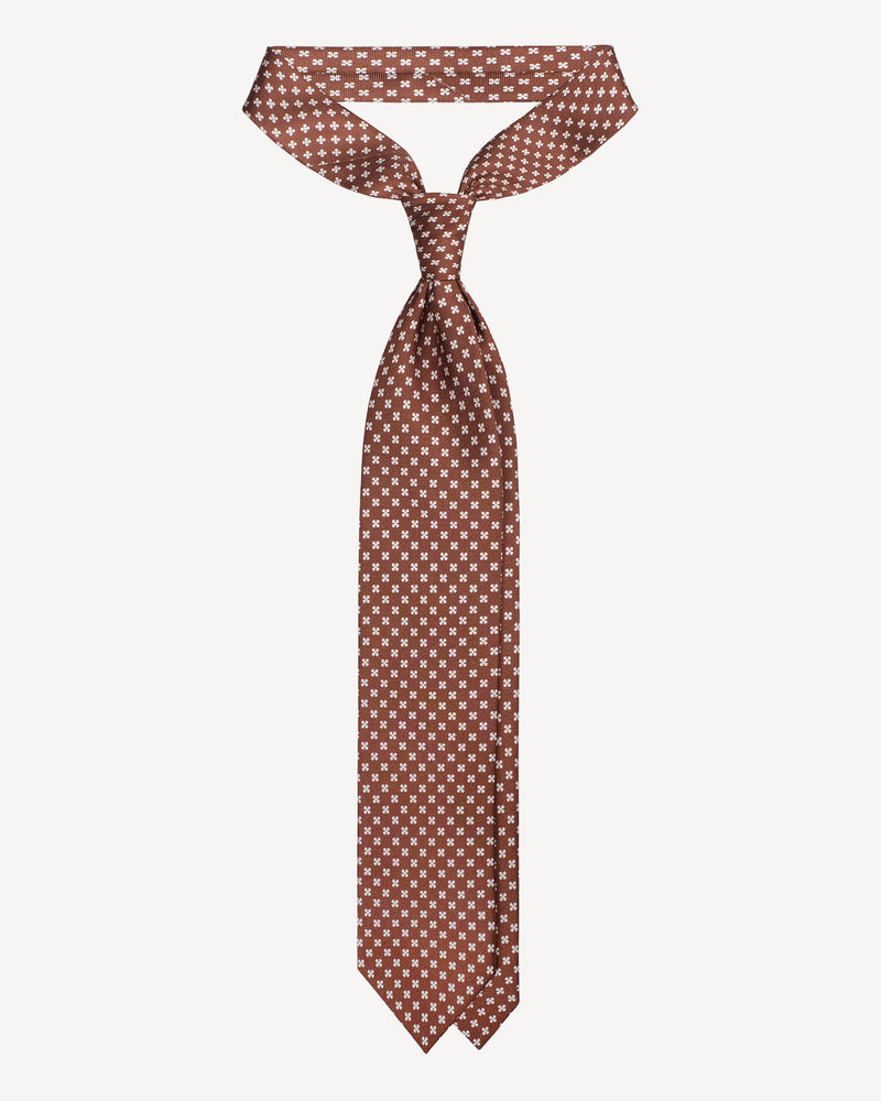 Viola Milano Clover Floral Selftipped Italian Silk Tie / Brown