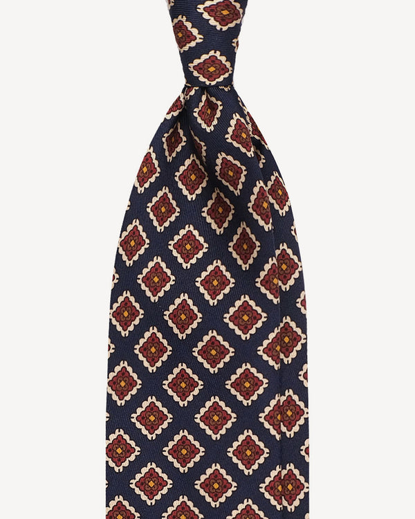 Viola Milano Diamond Floral Selftipped Silk Tie / Navy