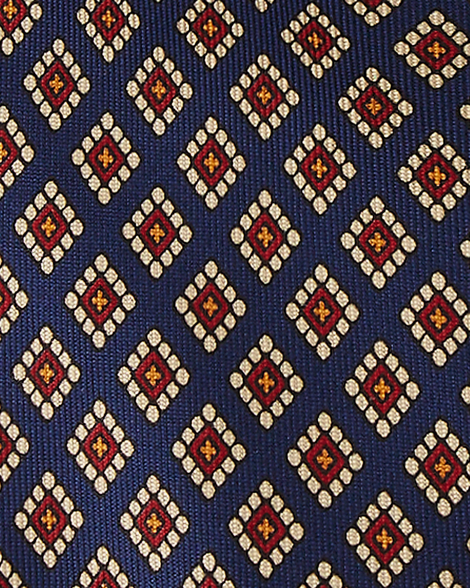 Viola Milano Diamond Pattern 3-Fold Handprinted Untipped Silk Tie / Navy