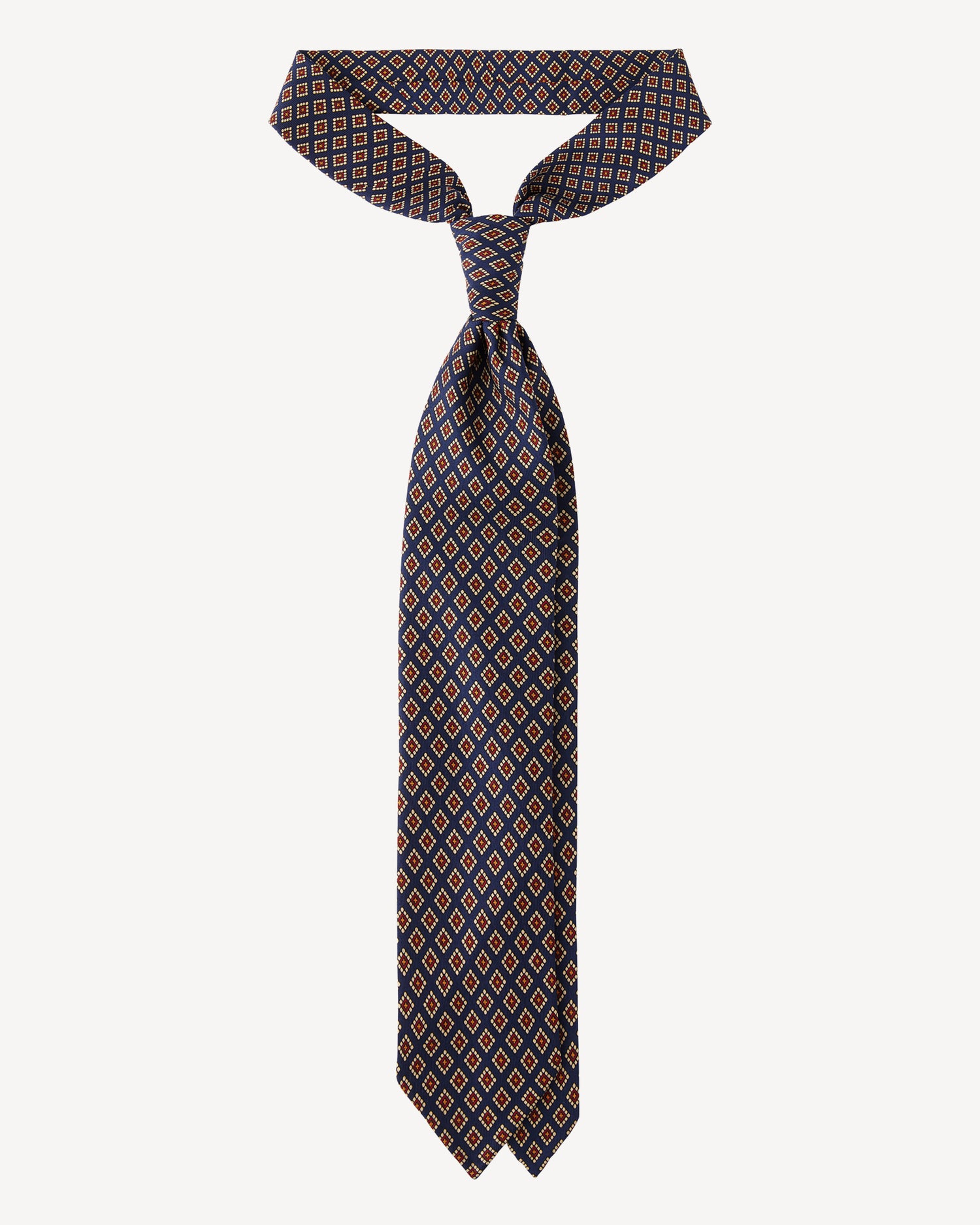 Viola Milano Diamond Pattern 3-Fold Handprinted Untipped Silk Tie / Navy