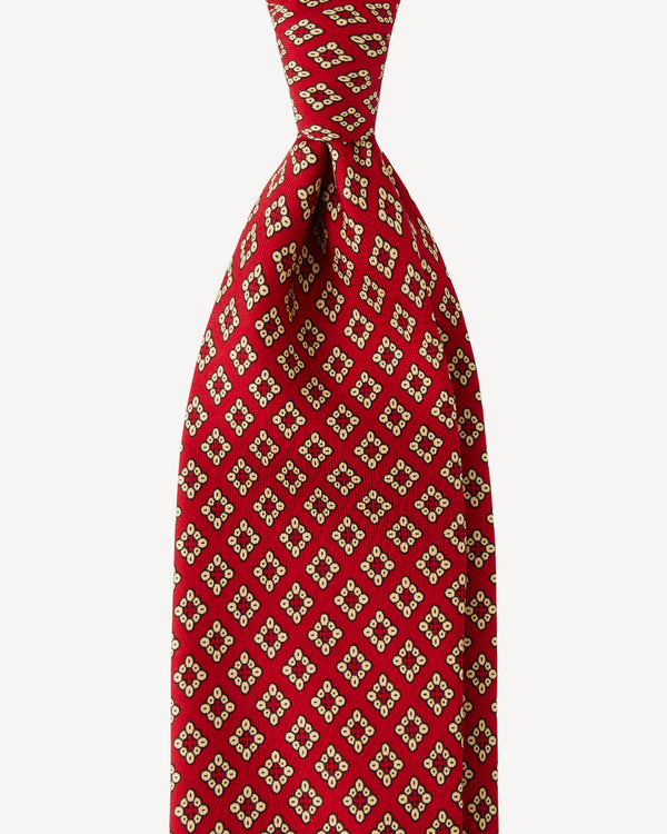 Viola Milano Diamond Pattern 3-Fold Handprinted Untipped Silk Tie / Red Mix