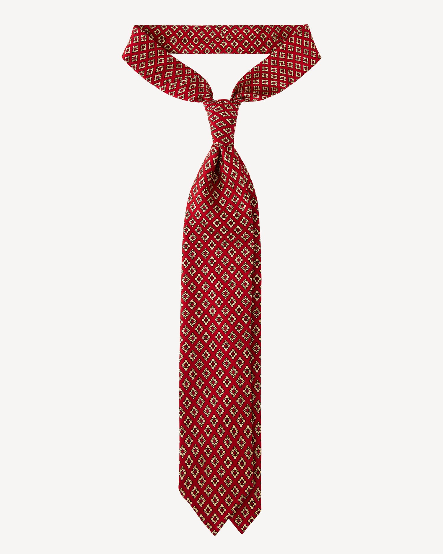 Viola Milano Diamond Pattern 3-Fold Handprinted Selftipped Silk Tie / Red Mix