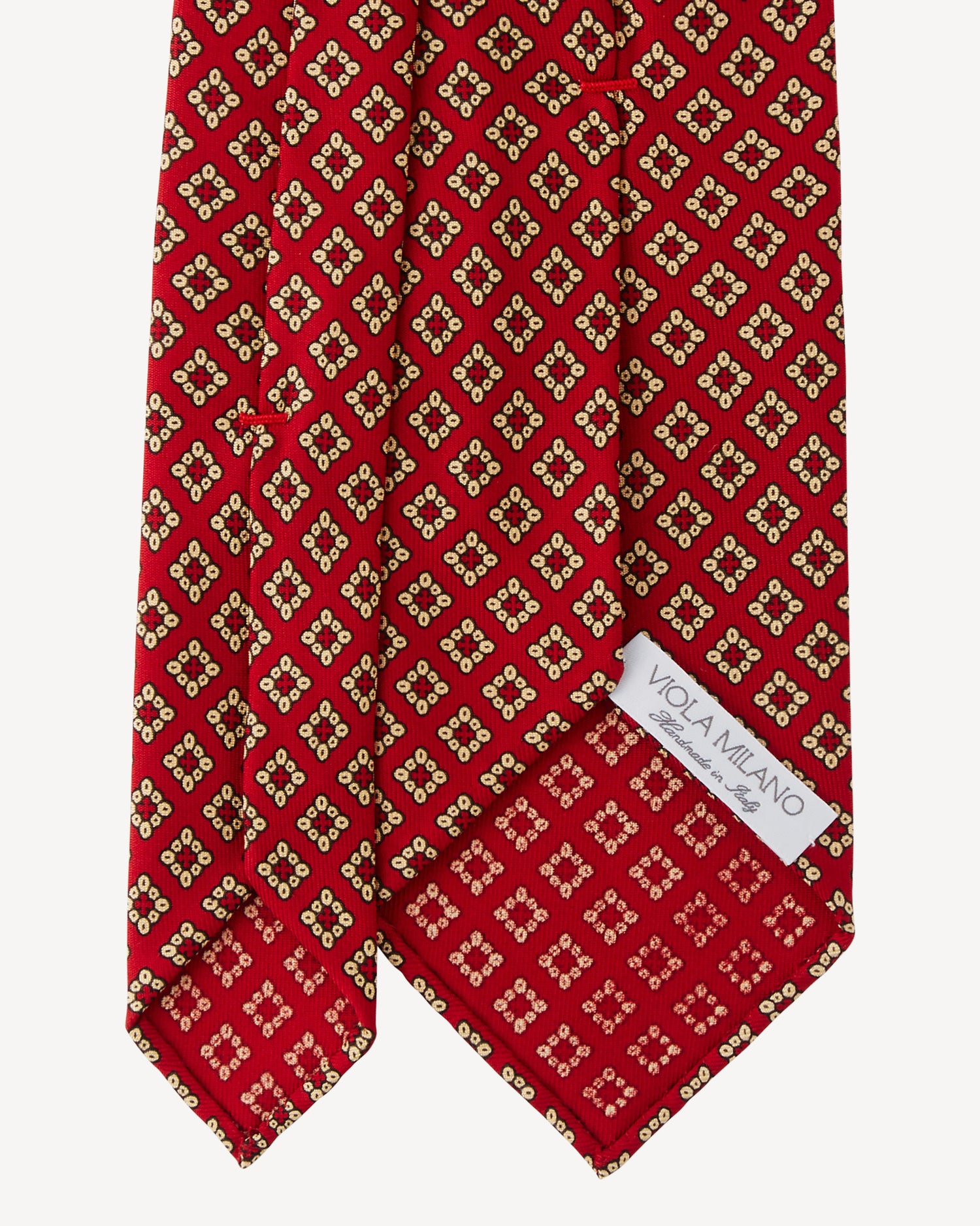 Viola Milano Diamond Pattern 3-Fold Handprinted Selftipped Silk Tie / Red Mix