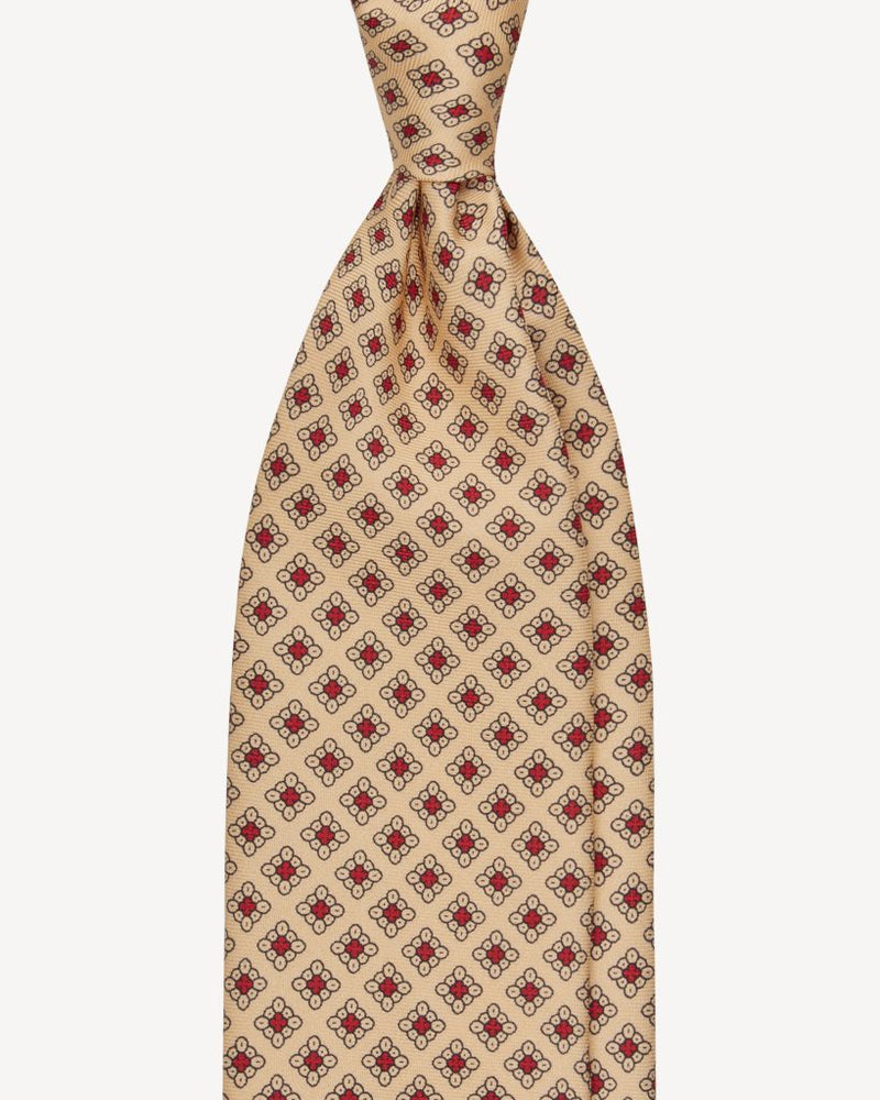 Viola Milano Diamond Pattern 3-Fold Handprinted Untipped Silk Tie / Yellow